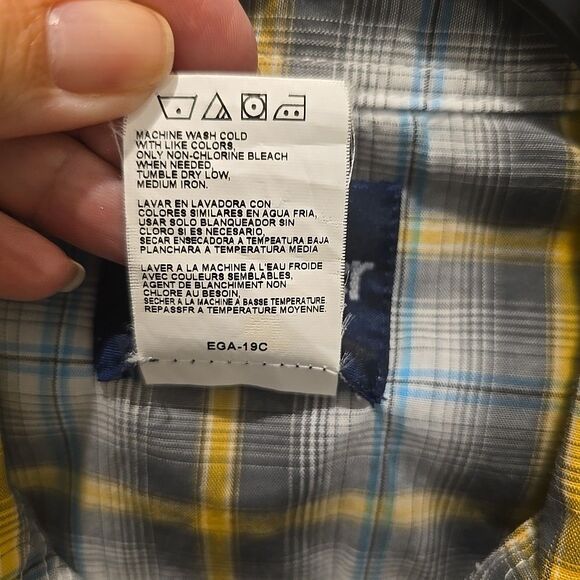 Wrangler Pearl Snap Western Shirt Mens L Blue White Yellow Plaid Short Sleeve - Picture 4 of 7